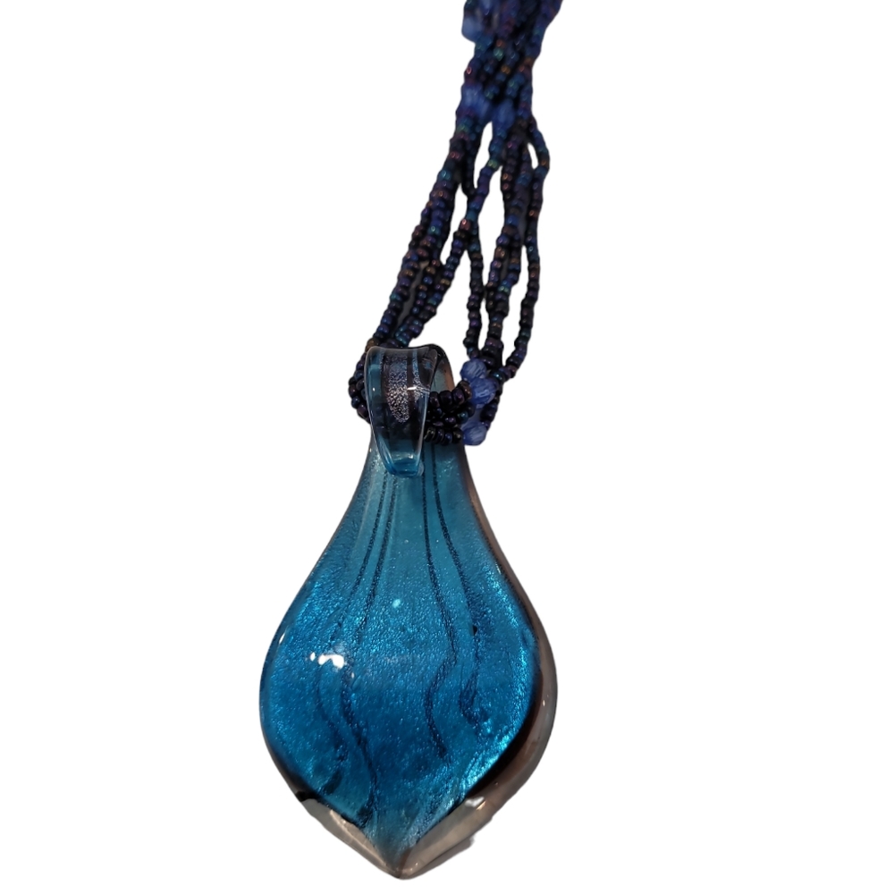 Blown Glass Pendant and Beaded Necklace - Picture 5 of 5